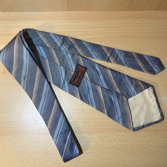 Vintage 1970s Striped Men's Silk Neck Tie Blue Kings Lynn - Picture 3 of 6